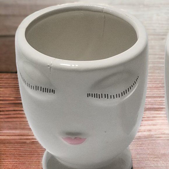 Celfie Countertop Plant Vase White Ceramic Handmade Whimsical Face Floral Pot - Picture 3 of 16